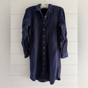 J. Crew Navy Textured Button-Down Shirt Dress, Size 8